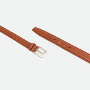 Leather belt with double stitching - Cognac