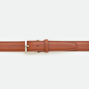 Leather belt with double stitching - Cognac