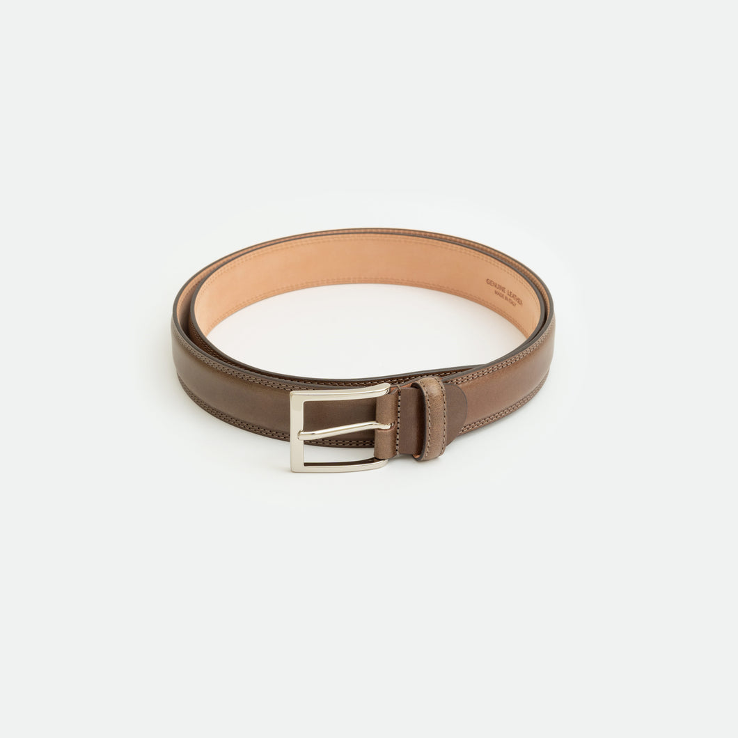Leather belt with double stitching - Taupe